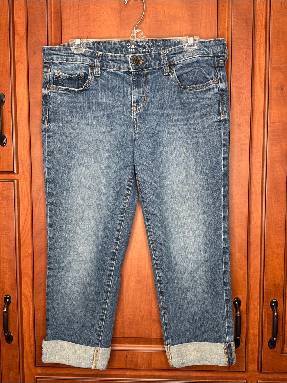 GAP Women's Light-Medium Blue Straight Leg Jeans with Cuffed Hem, Size 12